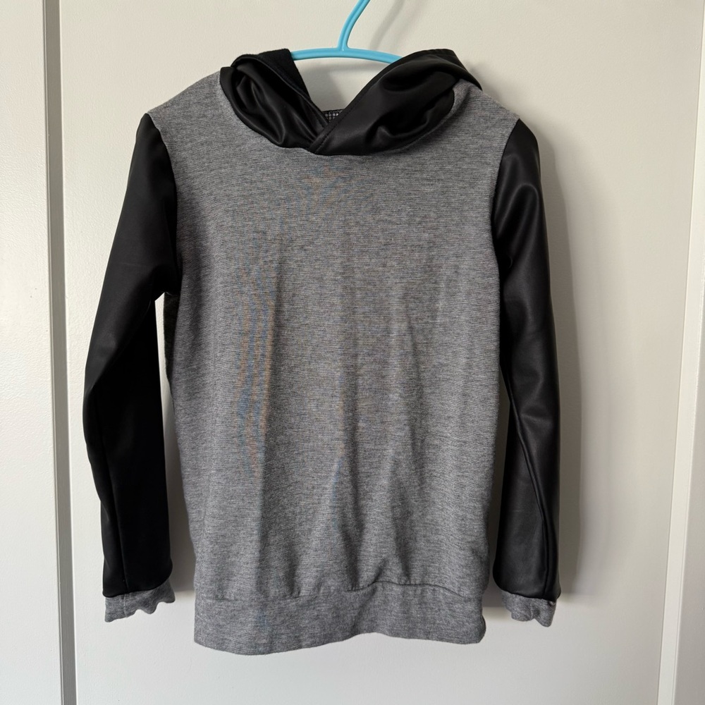 Brokboys 2T/3T Kids Faux Black Leather and Grey Cotton Hoodie